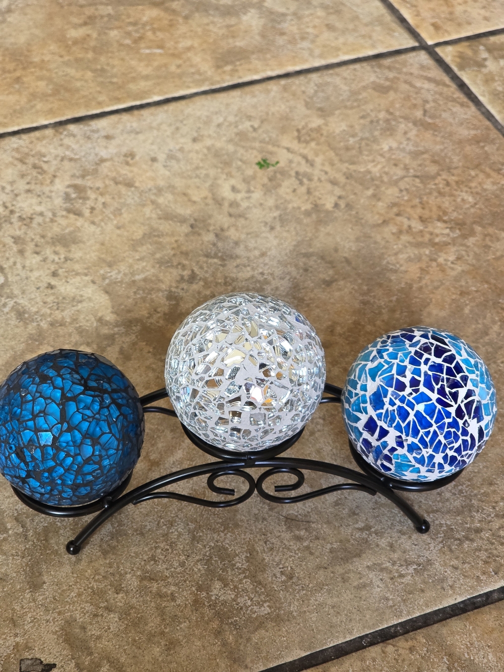 Decorative Mosaic Glass Globe Candle Holder Trio - Blue, White, Multi
